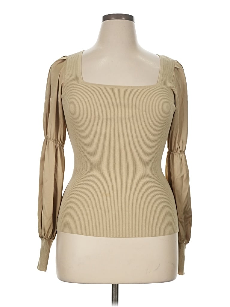 Pre-owned River Island 3/4 Sleeve Top Tan Square Neckline Tops In Brown