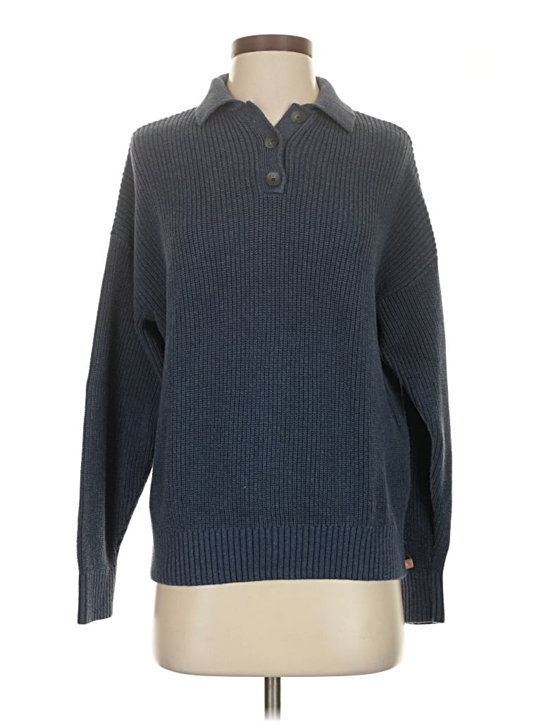 Pre-owned Lunya Long Sleeve Top Blue Collared Neckline Tops