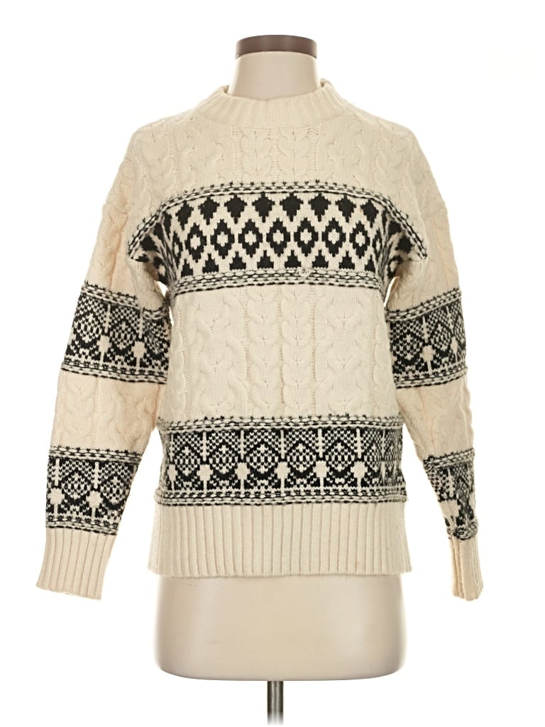 Pre-owned Line & Dot Pullover Sweater In White