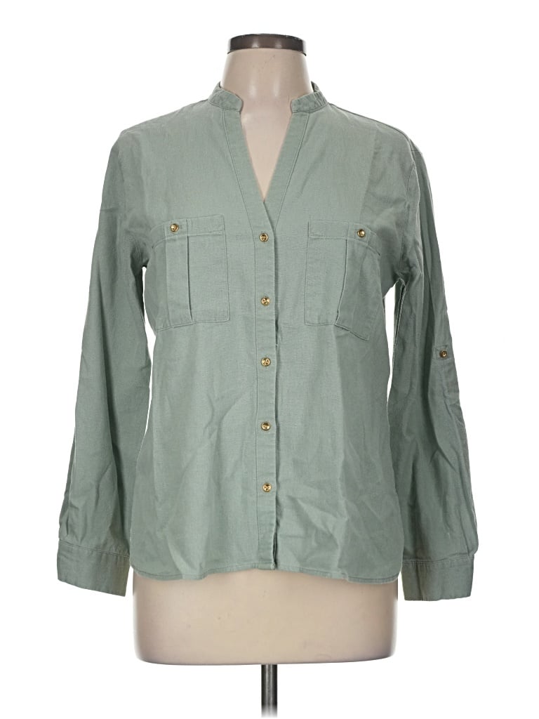 Pre-owned Zara Long Sleeve Button Down Shirt In Green