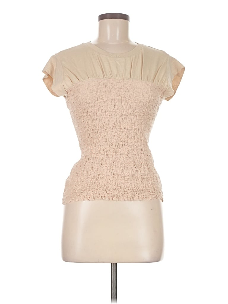 Pre-owned Maeve Short Sleeve Top Tan Cowl Neck Tops In Brown