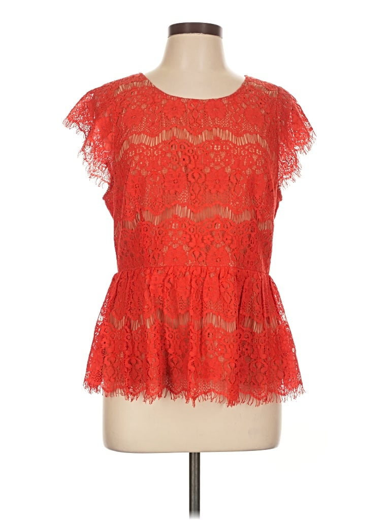 Pre-owned Maeve Short Sleeve Top Red Ruffles Neckline Tops