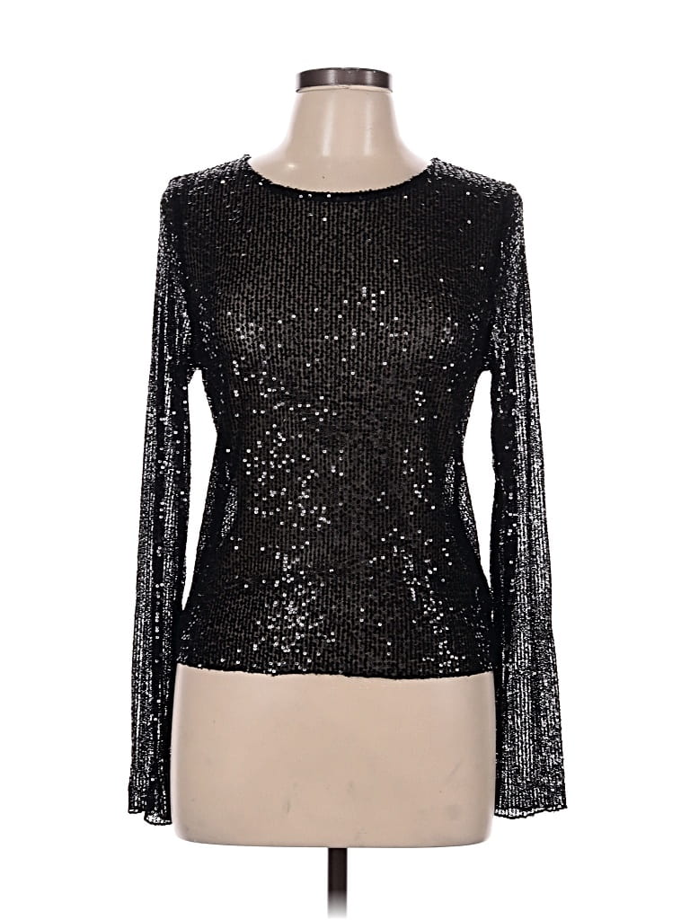Pre-owned Lucky Brand Long Sleeve Top Black Crew Neck Tops