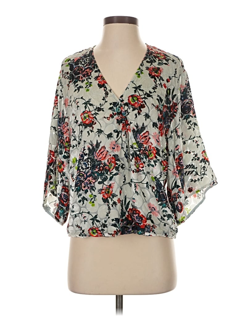Pre-owned Maeve 3/4 Sleeve Blouse In Silver