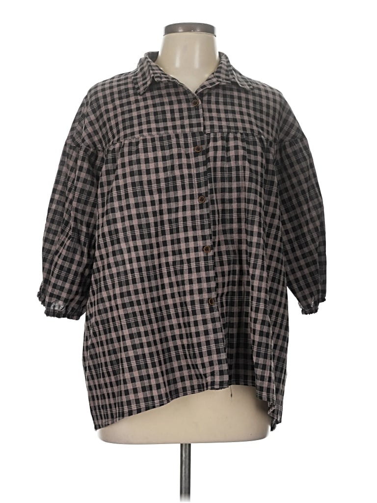 Pre-owned Assorted Brands 3/4 Sleeve Button Down Shirt In Gray