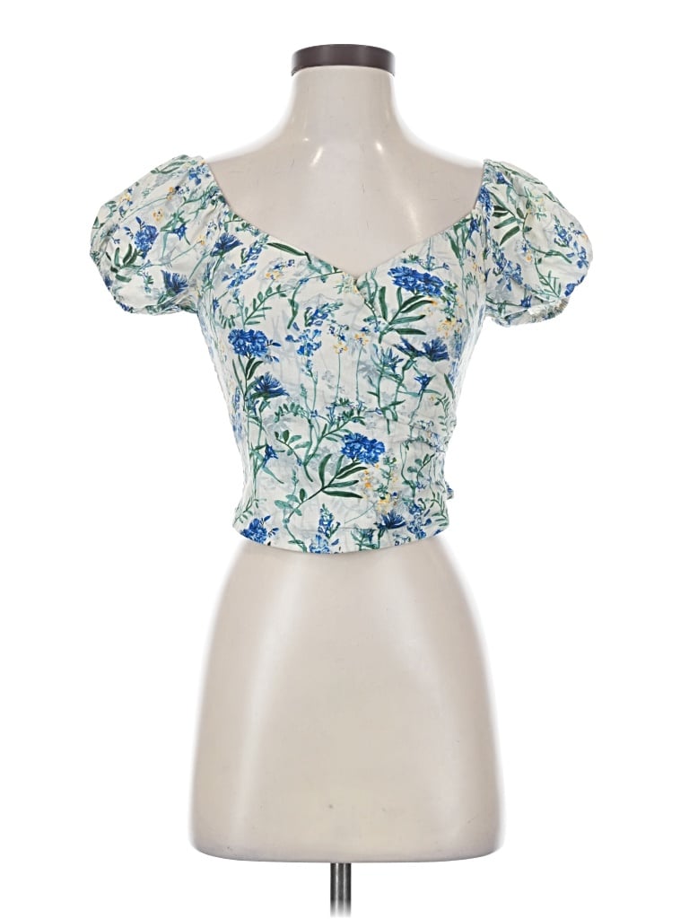 Pre-owned Astr Short Sleeve Top Blue Sweetheart Neckline Tops