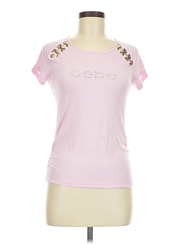 Pre-owned Bebe Short Sleeve Top Pink Sweetheart Neckline Tops