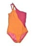 Lands' End Color Block Orange One Piece Swimsuit Size 8 - photo 1