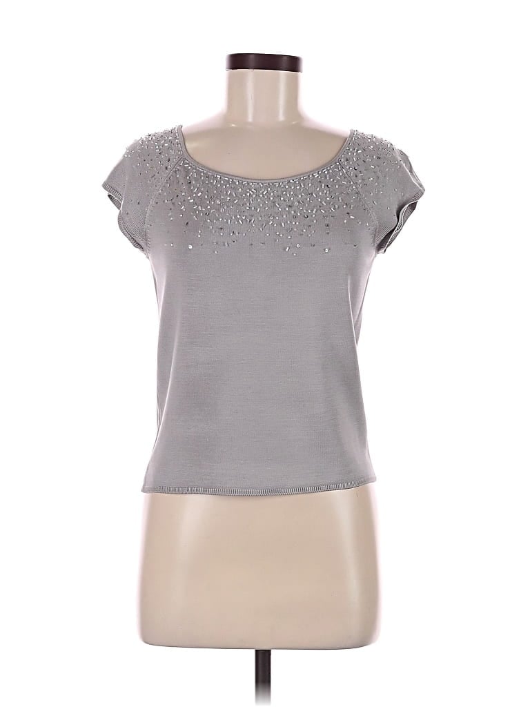 Pre-owned Laundry By Shelli Segal Short Sleeve Top Gray Scoop Neck Tops