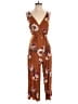 Xhilaration 100% Rayon Floral Brown Orange Jumpsuit Size S - photo 1
