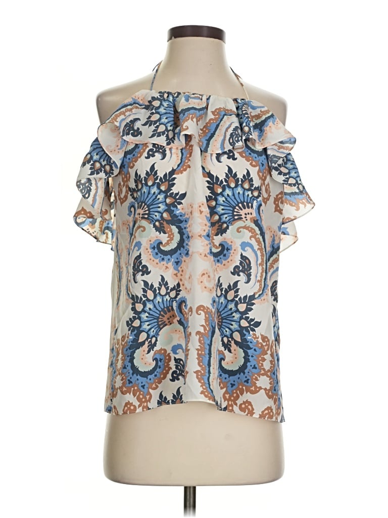 Pre-owned Tibi Sleeveless Silk Top Blue Cold Shoulder Neckline Tops