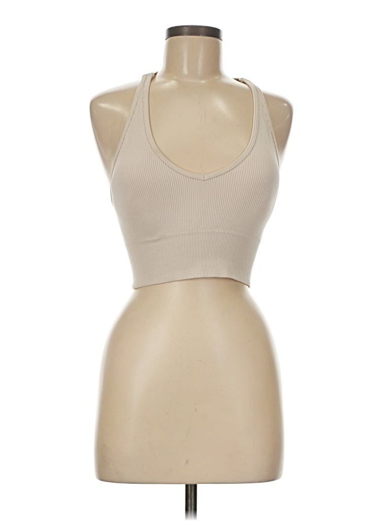 Pre-owned Yogalicious Tank Top Tan Halter Neckline Tops In Brown