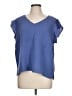 Three Dots 100% Cotton Solid Blue Short Sleeve Blouse Size L - photo 1