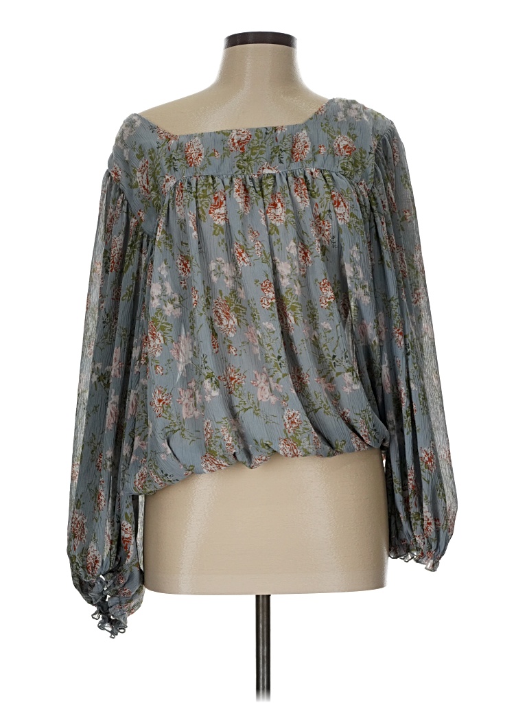 Altar'd State 3/4 Sleeve Blouse: Gray Tops - Size Large