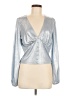 Flat White Metallic Silver Long Sleeve Blouse Size M - photo 1