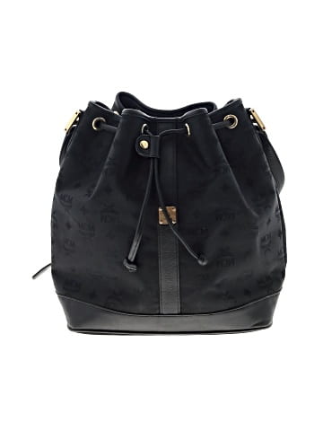 MCM Black Canvas and Leather Drawstring Bucket Bag (view 1)