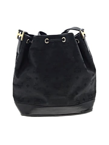 MCM Black Canvas and Leather Drawstring Bucket Bag (view 2)