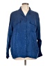 Assorted Brands 100% Silk Floral Jacquard Paisley Solid Blue Long Sleeve Silk Top Size L - photo 1