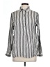 Max Studio 100% Rayon Stripes Silver Long Sleeve Button-Down Shirt Size L - photo 1
