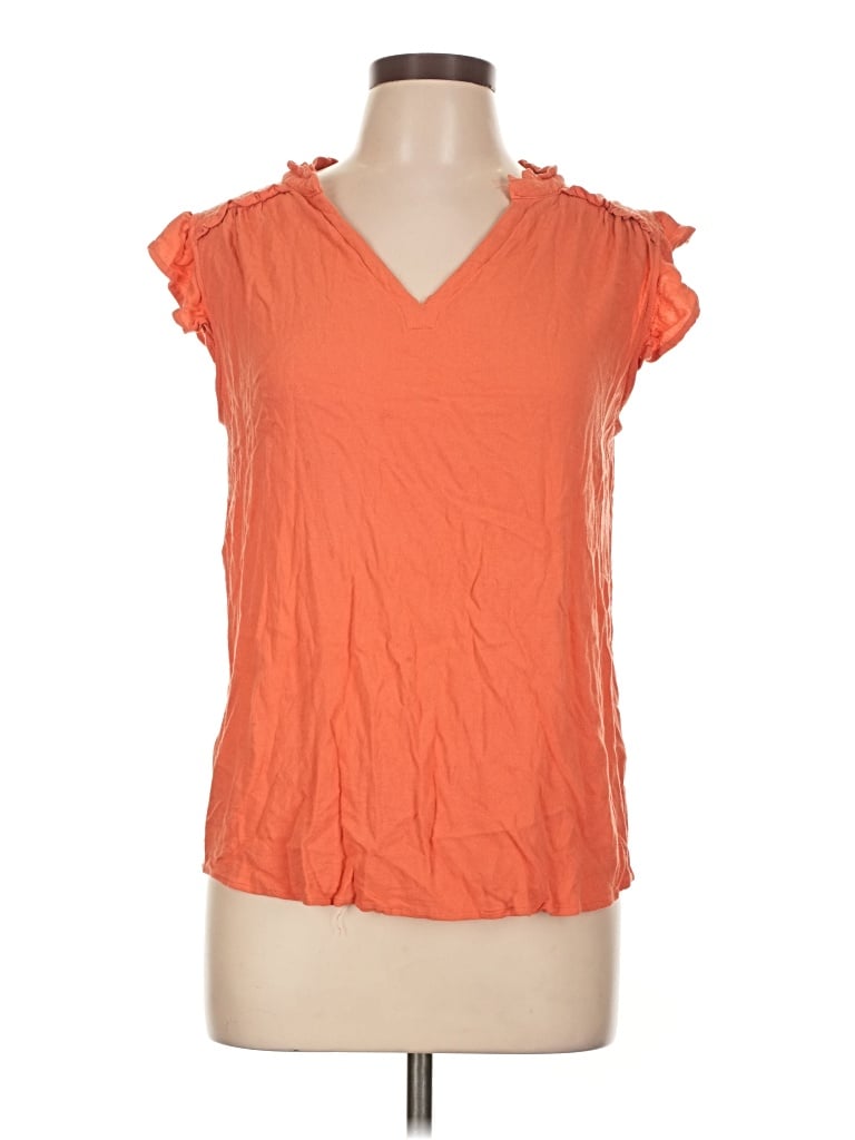 Pre-owned Kori America Short Sleeve Top Orange V-neck Tops