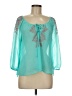 Fresh Brewed 100% Polyester Teal 3/4 Sleeve Blouse Size M - photo 1