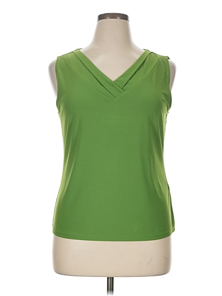 Pre-owned Tahari By Asl Sleeveless Top Green V-neck Tops