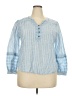 Unbranded 100% Cotton Stripes Blue 3/4 Sleeve Blouse Size M (estimated) - photo 1