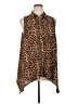 MICHAEL Michael Kors Animal Print Brown Sleeveless Button-Down Shirt Size 0X - photo 1
