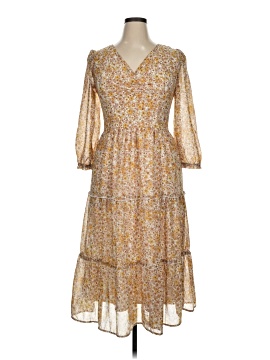 slim fit dress slacks Demetria Sleeveless Ruched Front Midi Dress - Gold Leaf Metallic Gold  Texture Crushed Dress main image 1