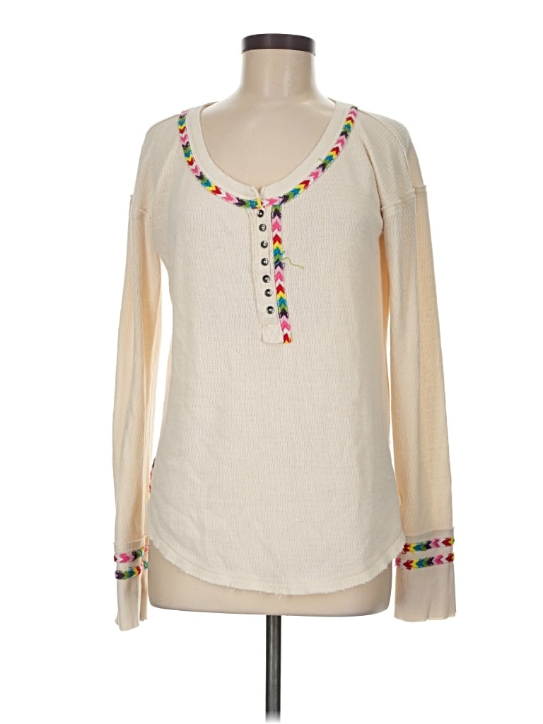 Pre-owned We The Free Long Sleeve Top Ivory Scoop Neck Tops In White