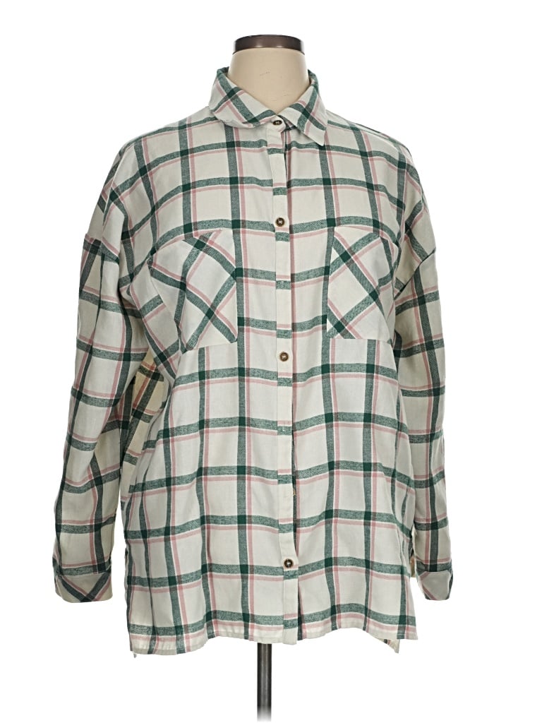 Pre-owned Andree By Unit Long Sleeve Button Down Shirt In Green