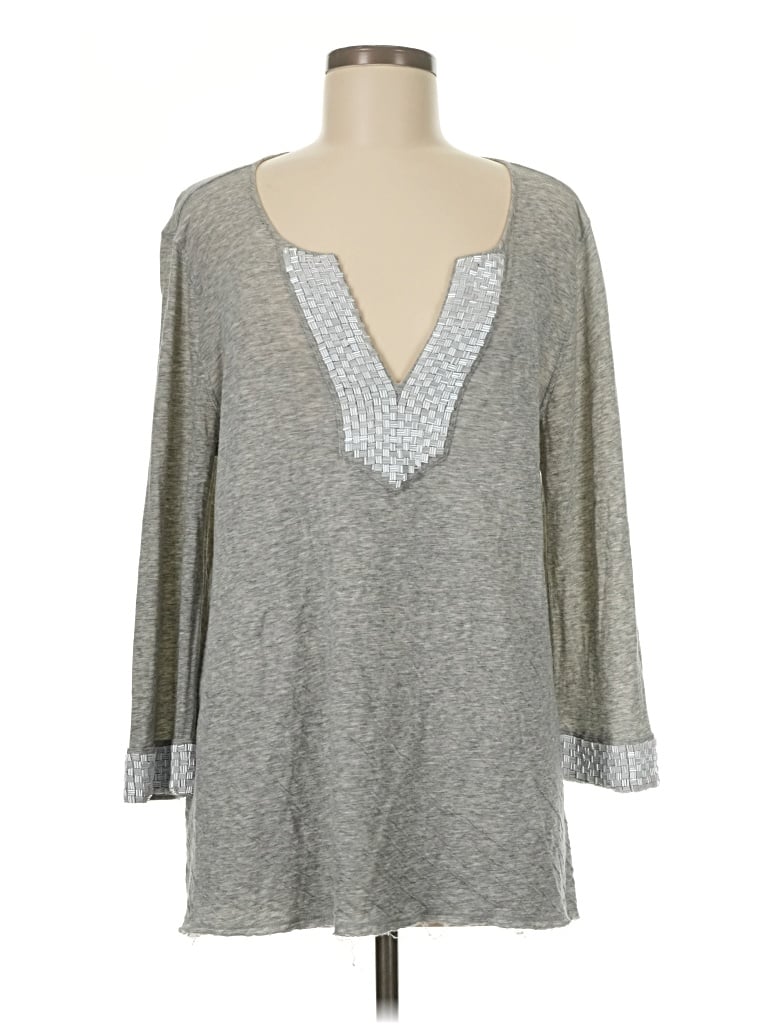 Pre-owned Calypso St Barth 3/4 Sleeve Top Gray V Neck Tops