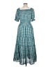Max Studio 100% Polyester Checkered-gingham Teal Casual Dress Size XL - photo 2