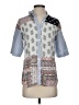 Indigo Thread Co. Print Gray 3/4 Sleeve Button-Down Shirt Size XS - photo 1