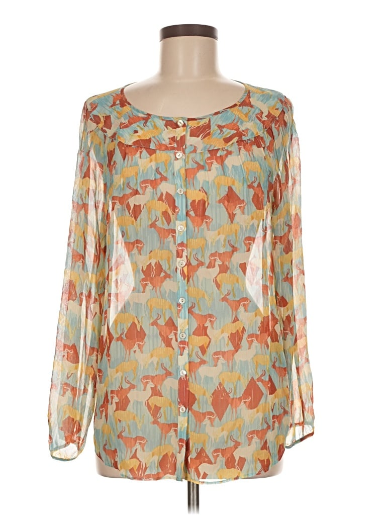 Pre-owned Sundance Long Sleeve Silk Top Orange Square Neckline Tops