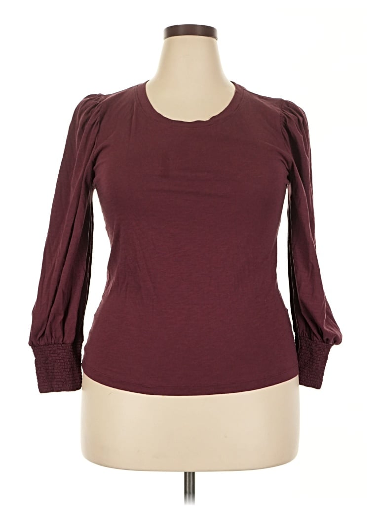 Pre-owned Nation Ltd 3/4 Sleeve T-shirt In Burgundy