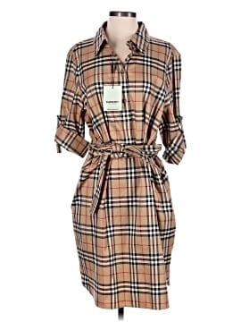 knee length dresses for ladies Burberry Wool Logo Nova Check Pleated Mini Dress Beige