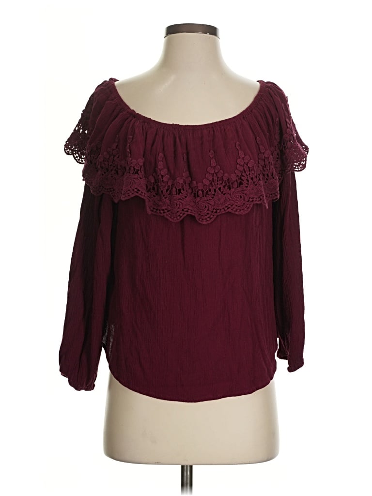 Altar'd State 3/4 Sleeve Blouse: Burgundy Tops - Size Small