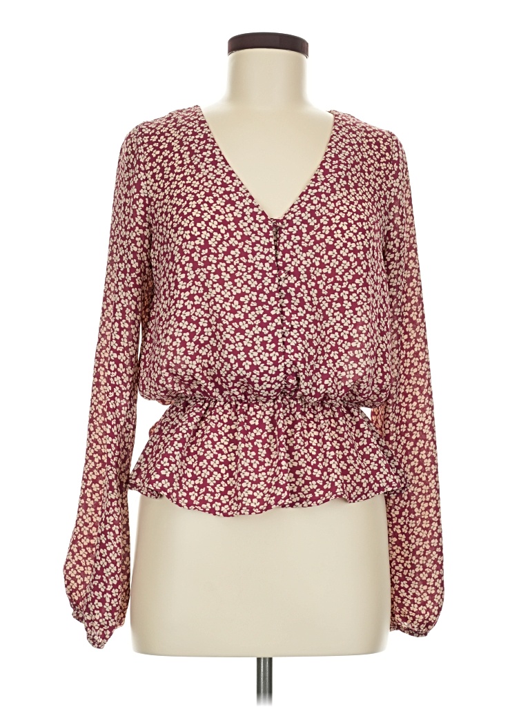 Pre-owned Sienna Sky Long Sleeve Blouse In Burgundy