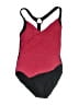 Aqua Green Color Block Burgundy One Piece Swimsuit Size M - photo 1