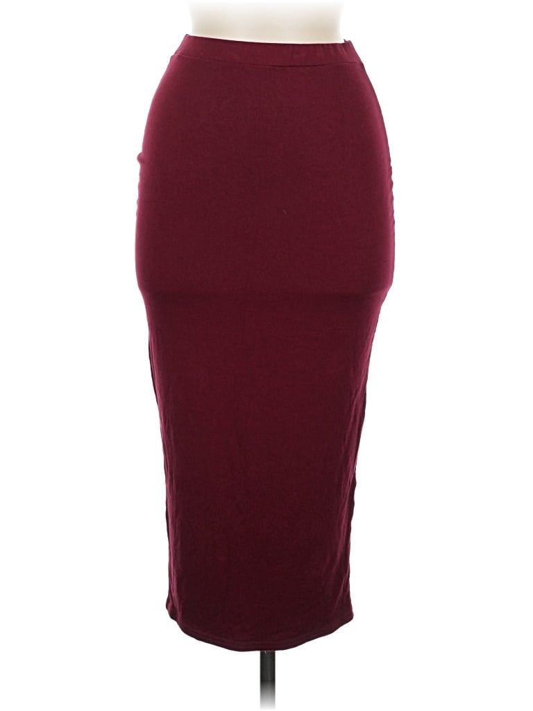 Missguided Formal Skirt: Burgundy Solid Pattern Bottoms - Size 6