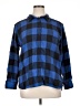 American Eagle Outfitters Checkered-gingham Blue Long Sleeve Blouse Size L - photo 1