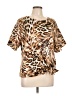 Worthington 100% Polyester Animal Print Brown Short Sleeve Blouse Size L - photo 1