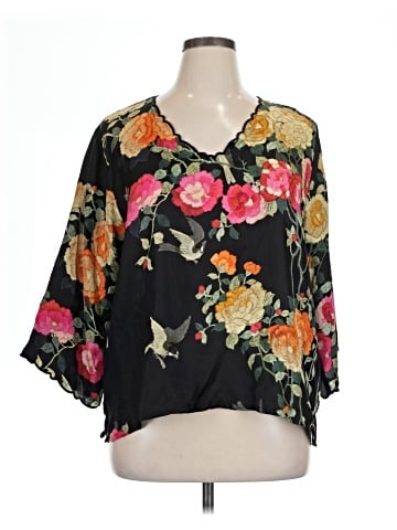 Johnny Was 3/4 Sleeve Silk Top (view 1)