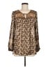 Burning Torch 100% Silk Brown Long Sleeve Silk Top Size M - photo 1