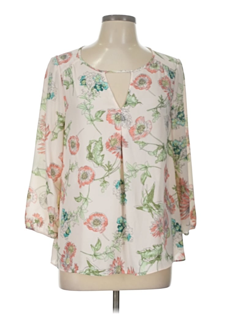 Pre-owned Kaari Blue 3/4 Sleeve Blouse In White