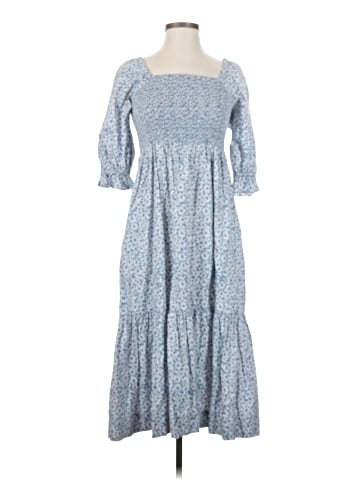 Madewell Lucie Elbow-Sleeve Smocked Midi Dress in Sunflower Field (view 1)