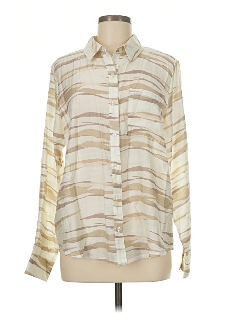 Pre-owned Evereve Long Sleeve Blouse In Ivory