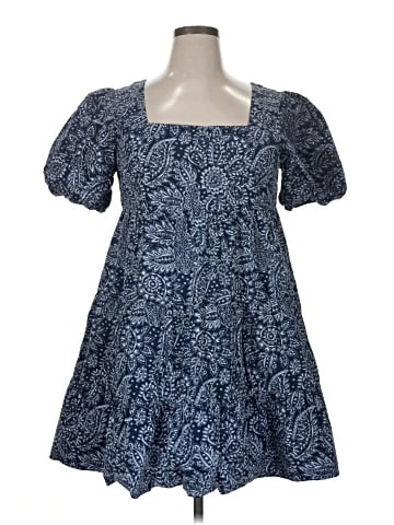 Madewell Poplin Puff-Sleeve Tiered Babydoll Dress in Paisley Garden (view 1)