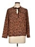 Point Sur 100% Silk Animal Print Brown Long Sleeve Silk Top Size L - photo 1